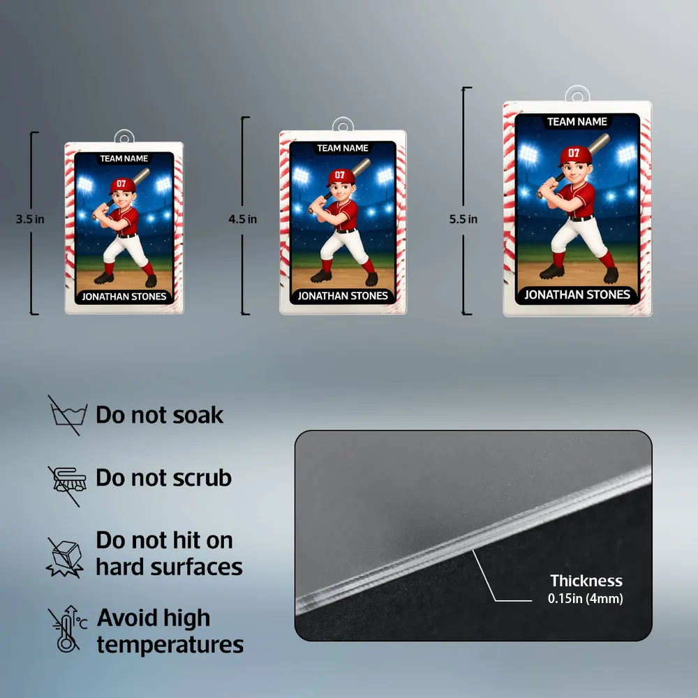 Baseball Card Acrylic Ornament, Cute Batting Pose, unique Christmas gift for Son, Daughter, Grandson or Granddaughter