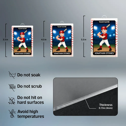 Baseball Card Acrylic Ornament, Cute Batting Pose, unique Christmas gift for Son, Daughter, Grandson or Granddaughter