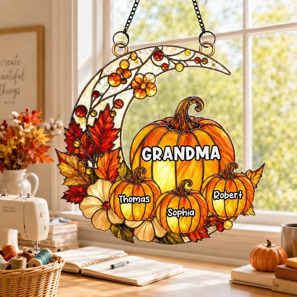 Grandma Pumpkin Acrylic Suncatcher Ornament, Personalized Autumn Keepsake, Creative Gift for a Sunlit Window