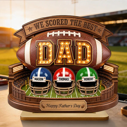American Football Personalized 2-Layer Wooden Plaque for Dad, Unique Father's Day Gift with Stadium Style