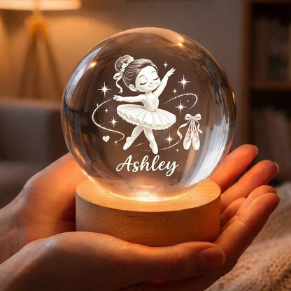 Personalized Globe Lamp, Dancing Ballerina in Warm Amber Light, Unique Gift for Daughter
