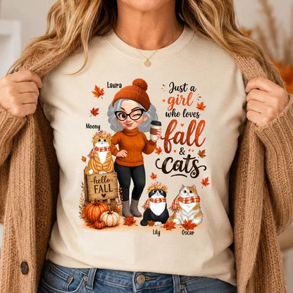 Personalized Fall & Cats Sweatshirt, Custom Cat Mom Design with Coffee, Unique Gift for Cat Lover