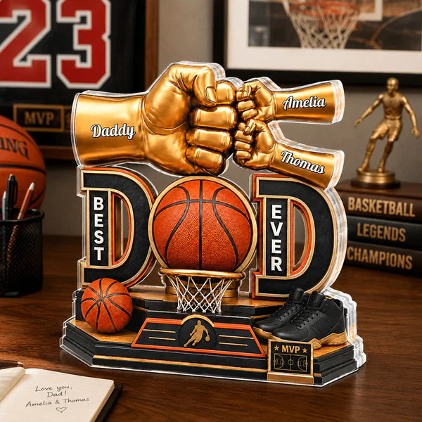 Personalized Shaped Acrylic Block Plaque, Basketball Dad Fist Bump, Unique Father's Day Gift For Dad