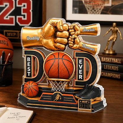 Personalized Shaped Acrylic Block Plaque, Basketball Dad Fist Bump, Unique Father's Day Gift For Dad