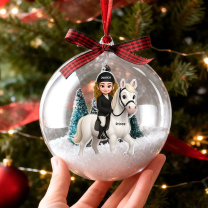 Custom Equestrian Snow Globe Ornament with Personalized Rider Art