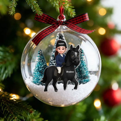 Custom Equestrian Snow Globe Ornament with Personalized Rider Art