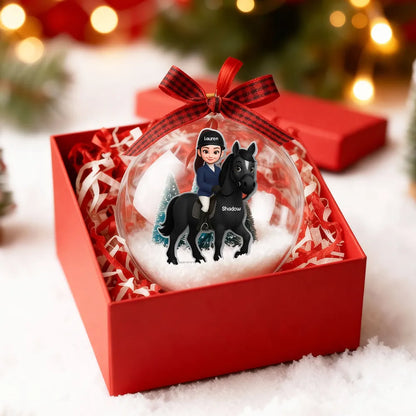 Custom Equestrian Snow Globe Ornament with Personalized Rider Art