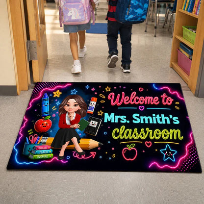 Neon Classroom Standard Doormat, Personalized Teacher Welcome, Unique Creative Gift for Back to School