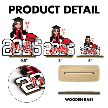 Custom Graduation 2-Layer Wooden Plaque With Cartoon Graduate and Year Sign, Heartfelt Gift For Student Family