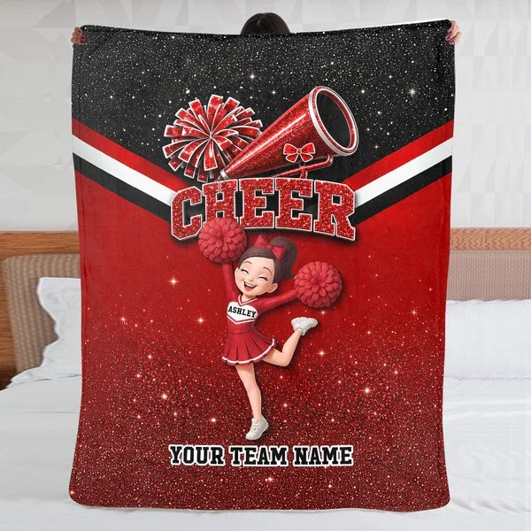Personalized Fleece Blanket, Blue Starry Jumping Cheerleader Design, Unique Gift for Daughter
