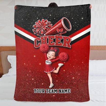 Personalized Fleece Blanket, Blue Starry Jumping Cheerleader Design, Unique Gift for Daughter