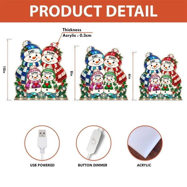 Personalized Gathered Snowman Family Acrylic Light Box, Colorful Christmas Decor, Unique Gift for Grandparents
