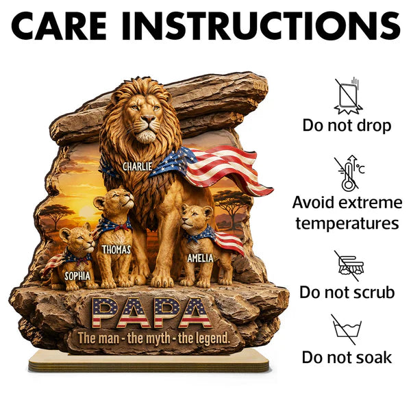 Custom Lion Dad 2-Layer Wooden Plaque, Papa Legend Message, Creative Gift for Dad or Husband