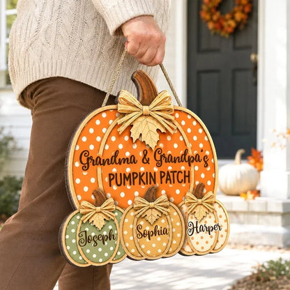 Grandma & Grandpa's Pumpkin Patch Wooden Sign, Personalized Family Door Decor, Creative Gift for Grandparents