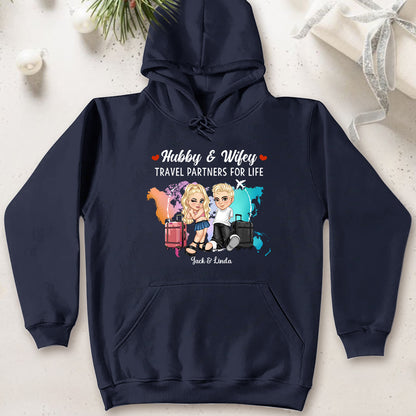 Hubby & Wifey Travel Theme T-Shirt – Personalized Couple Clothing