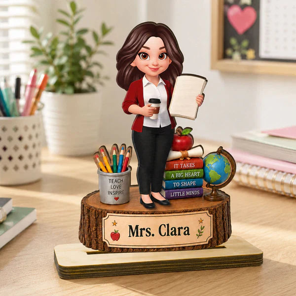 Personalized 2-Layer Wooden Plaque for Teacher, Cute Classroom Desk Decor, Unique Gift with Big Heart Quote