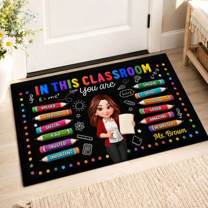 Personalized Standard Doormat, Smiling Teacher Classroom Art, Unique Gift For Teacher Entryway
