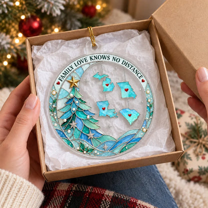 Personalized Acrylic Ornament, Stained Glass Family Map Christmas Tree Decor, Unique Gift for Family
