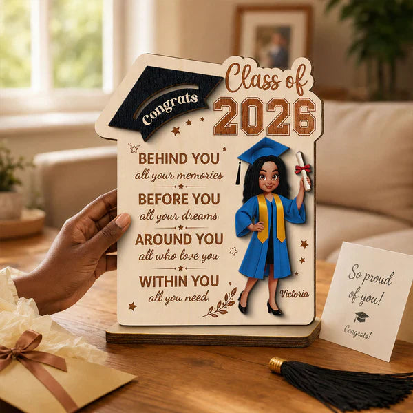 Custom 2-Layer Wooden Plaque With Graduation Cap, Heartfelt Quote Creative Gift For Graduate