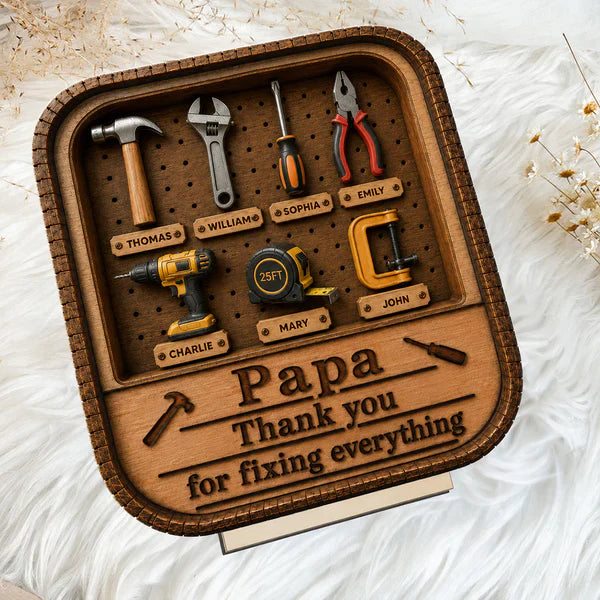 Personalized 2-Layer Wooden Plaque with Tool Box Design, Unique Gift for Papa Dad or Grandpa