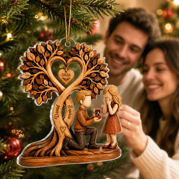 Personalized Acrylic Ornament, Couple Proposal Under Heart Tree, Unique Gift for Engaged Couple
