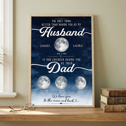 Personalized Moon Phase Poster, Unique Gift for Dad & Husband, Starry Family Wall Art