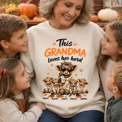 Personalized Classic Tee, Grandma Herd Highland Cow Fall Design, Unique Gift for Grandma