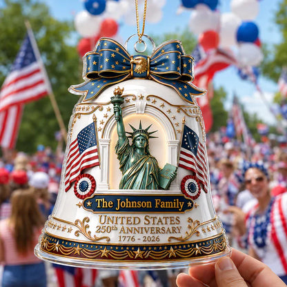 Personalized Acrylic Ornament With Statue of Liberty & Flags, Unique Americana Gift for Family
