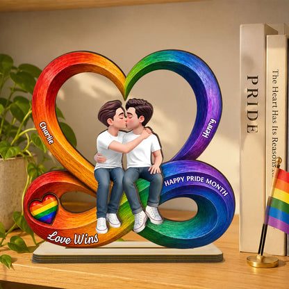 2-Layer Wooden Plaque for LGBTQ Couple, Love Is Love Kissing Illustration, Creative Gift