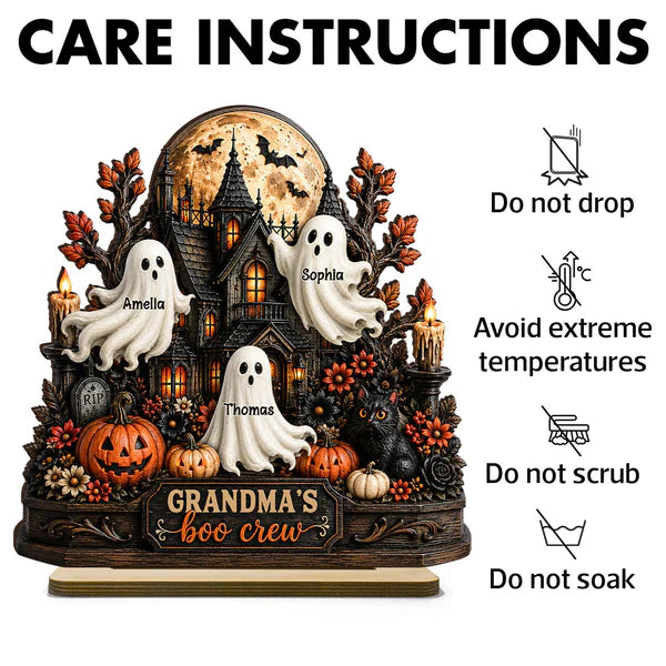 Personalized 2-Layer Wooden Plaque, Grandma's Boo Crew Halloween Decor, Unique Gift for Grandma