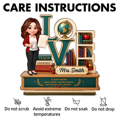 Personalized 2-Layer Wooden Plaque with Standing Teacher, Books & Globe, Unique Teacher Gift