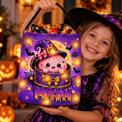Personalized LED Light Up Fabric Basket, Cute Pumpkin Halloween Trick or Treat Bucket, Unique Gift for Kids