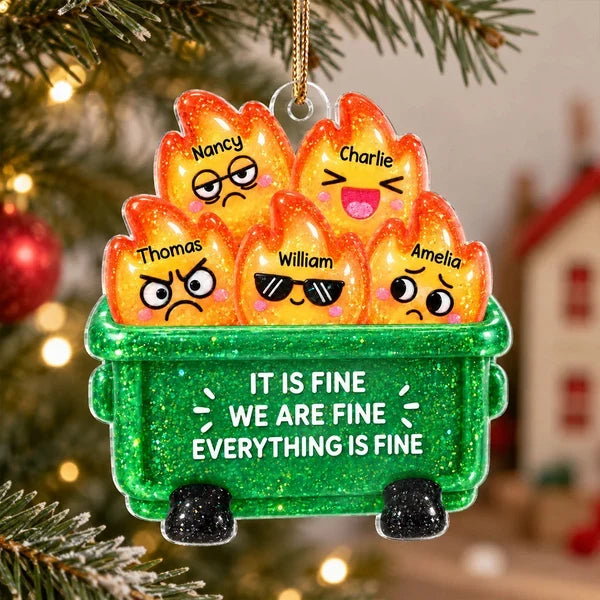 Personalized Acrylic Ornament, Bright Dumpster Fire Cartoon, Unique Christmas Gift for Friends and Coworkers