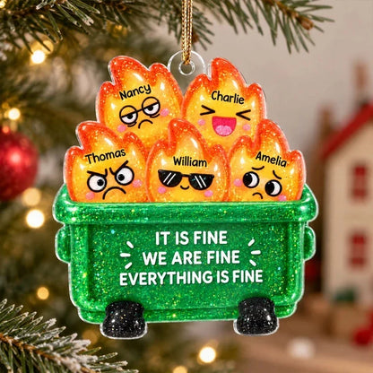 Personalized Acrylic Ornament, Bright Dumpster Fire Cartoon, Unique Christmas Gift for Friends and Coworkers