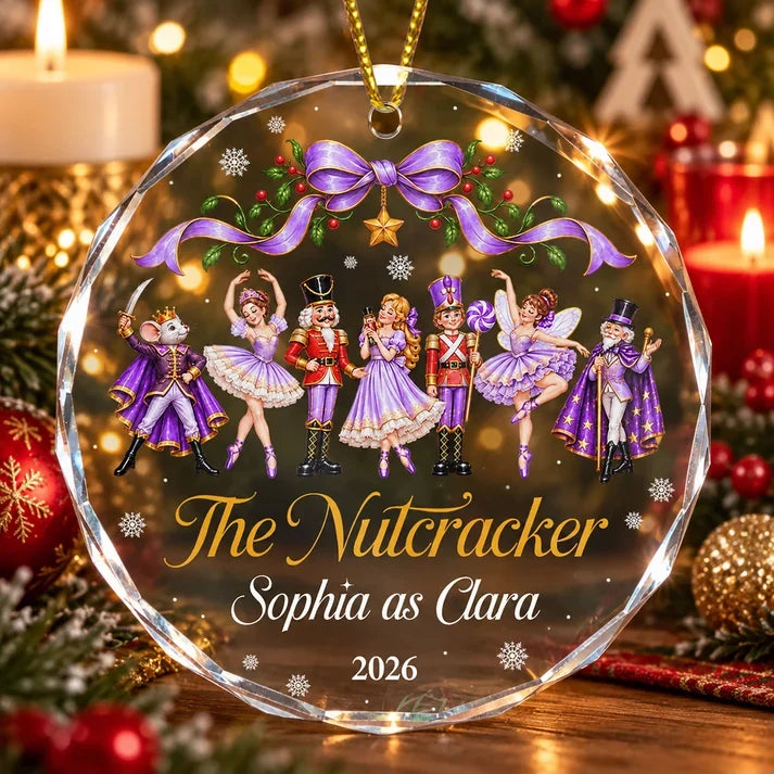Personalized Crystal Ornament, Nutcracker Ballet Dancers in Festive Pink, Unique Christmas Gift for a Ballet Girl