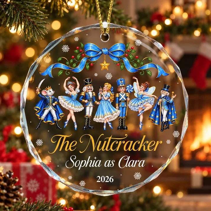 Personalized Crystal Ornament, Nutcracker Ballet Dancers in Festive Pink, Unique Christmas Gift for a Ballet Girl