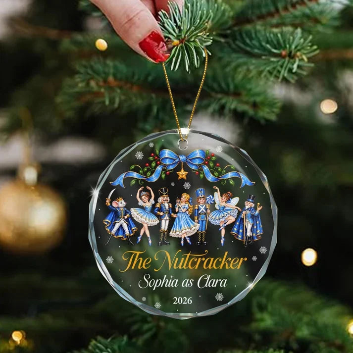 Personalized Crystal Ornament, Nutcracker Ballet Dancers in Festive Pink, Unique Christmas Gift for a Ballet Girl
