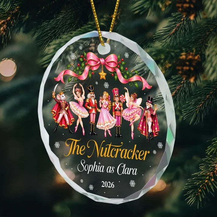 Personalized Crystal Ornament, Nutcracker Ballet Dancers in Festive Pink, Unique Christmas Gift for a Ballet Girl