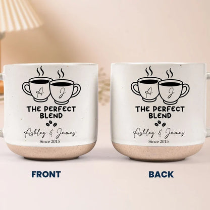 Personalized Pottery Mug with Stacked Coffee Cup Art, Cream and Teal Couple Keepsake, Unique Gift for Partners