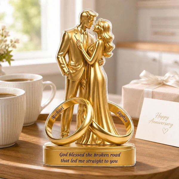 Shaped Acrylic Block Plaque, Personalized Golden Couple & Rings, Creative Romantic Gift for Spouse