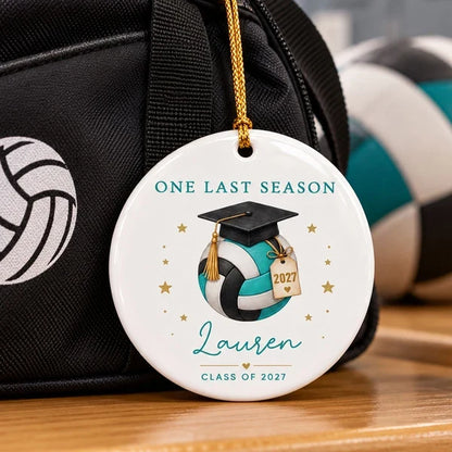 Personalized Ceramic Ornament with Volleyball and Graduation Cap, One Last Season Creative Gift for Senior Players