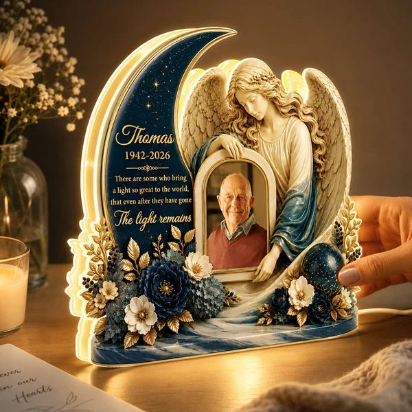 Personalized Memorial Acrylic Light Box, Angel and Moon Design, Unique Sympathy Gift for Family
