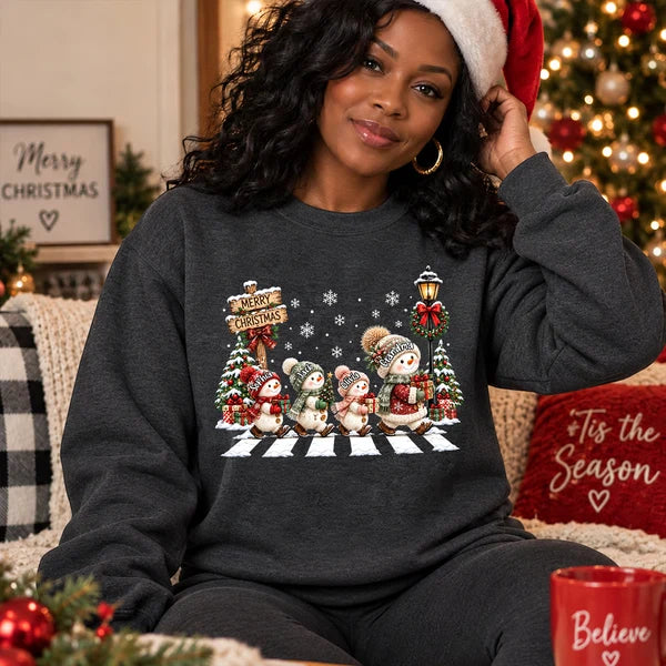 Personalized Sweatshirt, Grandma and Grandkids Walking on a Snowy Street, Unique Christmas Gift for Grandma