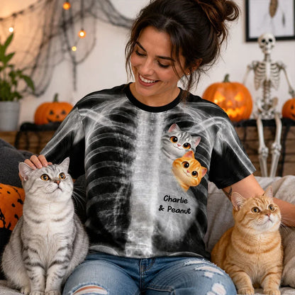 Printed Classic Tee with Cats Close to Your Heart X-Ray Art, Personalized Creative Gift for Cat Lovers