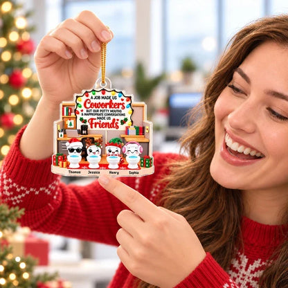 Personalized Acrylic Ornament, Colorful Cartoon Office Scene, Unique Christmas Gift for Coworkers