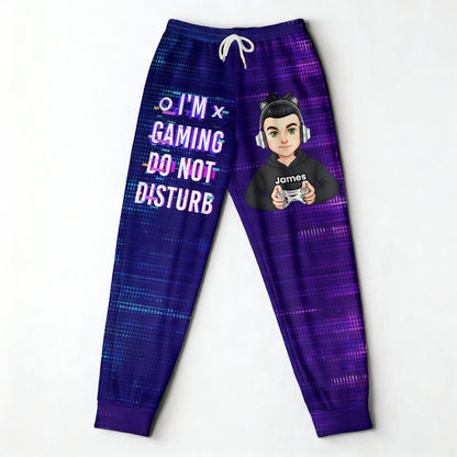 Custom Pixel Gamer Cartoon Sweatpants, Neon Print "Do Not Disturb" Gaming Joggers, Creative Gift