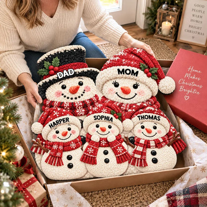 Snowman Family Shaped Doormat, Personalized Winter Welcome Decor, Heartwarming Creative Gift for Grandparents and Family