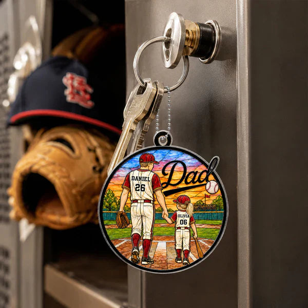 Personalized Acrylic Car Hanger, Baseball Dad & Kids Field Scene, Unique Gift for Dad with Daily Pride