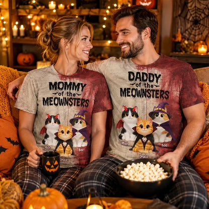 Personalized Printed Classic Tee, Mommy of the Meownsters Cats in Costumes, Unique Gift for Cat Mom