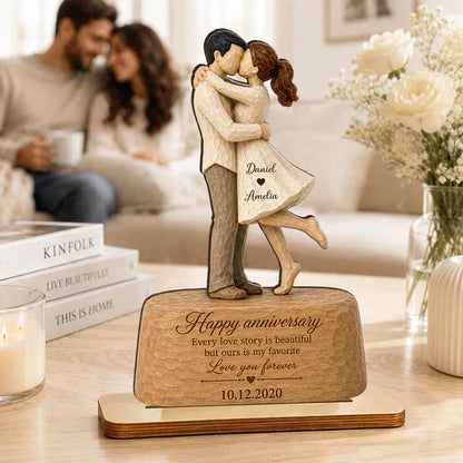 Personalized Wooden Plaque, Kissing Couple Anniversary Keepsake, Unique Gift for Her & Him